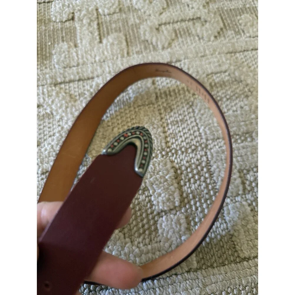 Vintage Red Western Style Italian Garuglieri Leather Boho Belt Sz Small 37.5” L